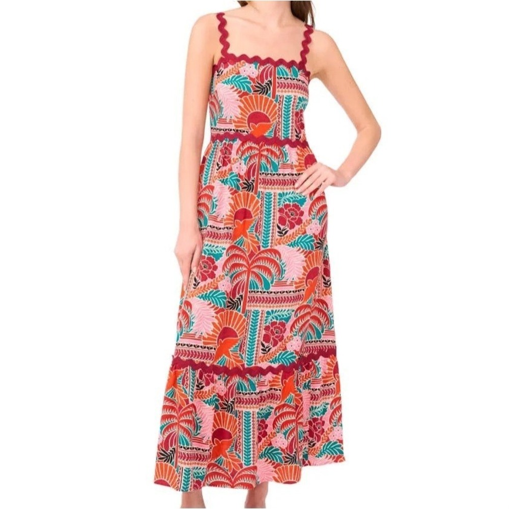 MSK Sleeveless Square‎ Neck Maxi Multi A Line Floral Dress Womens Size XL NWT